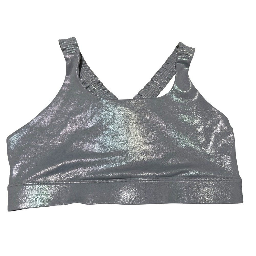 Zyia Active Sports Bra Womens XL Silver EUC Metallic Ruched Crossback